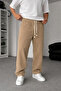 Men's Beige Baggy Cut Linen Blend Muslin Trousers Breathable Fine Woven Structure - 2