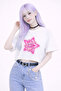 Printed White Semi Cropped T-Shirt – Oversized Cut 100% Cotton Women's T-Shirt