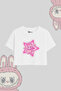 Printed White Semi Cropped T-Shirt – Oversized Cut 100% Cotton Women's T-Shirt - 3