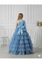 Girl's One-Shoulder Sequined Layered Tulle Detailed Blue Evening Dress, Girl's Graduation Dress - 2