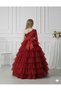 Girls' One-Shoulder Sequined Layered Tulle Detailed Red Evening Dress, Graduation Dress - 2