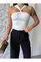 Women's Metal Detailed Halter Neck Crop Blouse