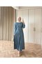 Waist-Tied Denim Dress with Collar and Button Detail - Blue - 3