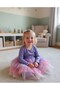 Lilac 3 Layers Color Gradient Tulle Skirted Matte Jersey Fabric Lined Long Sleeve Girls' Baby Girl Dress - 4