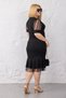 Women's Black Double-Breasted Dress with Tulle Detail on Sleeves and Hem, Stretchy Plus Size Dress - 6