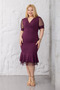 Women's Purple Double-Breasted Dress with Tulle Detail on Sleeves and Hem, Stretchy Plus Size Dress