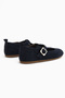 Danni Genuine Leather Navy Blue Suede Belted Women's Ballerinas - 6