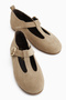 Danni Genuine Leather Beige Suede Women's Ballerinas with Belt - 5
