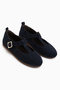 Danni Genuine Leather Navy Blue Suede Belted Women's Ballerinas - 4