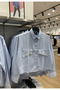Women's Cuffed Pocket and Collared Paneled Striped Cotton Linen Cropped Shirt - 6