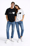 Lover's Combination Heartbeat Printed Couple T-Shirt Oversize Unisex Partner Combination Couple Set Black - White