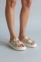 Women's Beige Leather Look Suede Double Buckle High Sole Slippers Comfortable Thick Orthopedic Sole Sandals - 5