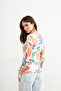 Women's Colorful Cutout Branch Patterned Body Suit with Finger Detail - 4