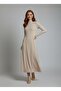 Women's Four Seasons Long Sleeve Viscose Midi Length Half Turtleneck Dress Beige - 2