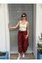 Brick Red Ethnic Embroidered Trousers with Cap - 2