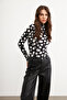 Women's Black Cutout Polka Dot Patterned Body with Finger Detail - 2