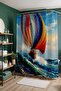 Bathroom Curtain, Mosaic Wavy Sea and Ship Pattern Shower Curtain, Bathtub Curtain 175X200Cm