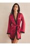 Women's Satin Lace Detailed Simple and Stylish Short Satin Dressing Gown