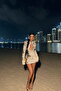 Cream Tamara Mini Sequin Embroidered Long Sleeve Low-Cut Evening Dress Ate-4714 - 3