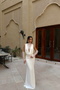 White Palisades Lace-Detail Cowl Neck Long Evening Dress with Gloves ATE-4721 - 2