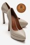 Genuine Leather Women's Beige Leather Platform Heeled Shoes Pointed Toe Evening Dress Shoes Sienaderi - 2