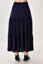 Flounced Summer Long Viscose Skirt Lrn0008 Dark Blue - 5
