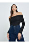 Black Off-Shoulder Long Sleeve Blouse