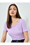 Purple Ribbed Round Neck T-Shirt