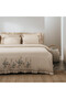 Latifa King Size Duvet Cover Set 100% Organic Cotton Linen Embroidered Beige 240X220 cm - 4