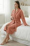 Comfortable Fit Shawl Collar Women's Bathrobe - 100% Cotton, Long Length, High Grammage - Apricot Color - 2