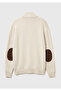 Men's Cream Wool Blend High Collar Half-Zip Knitwear with Elbow Patches - 4