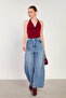 Women's Front and Back Stone Printed Wide Leg Jeans - Light Blue - 3