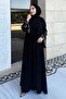 Premium Embroidered Ruffle Sleeve Abaya Set — Black - 4