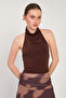 Women's asymmetric cut halter neck bodysuit - coffee - 3