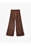 Regular Waist Pleated Wide Leg Satin Trousers with Pocket Detail - 4