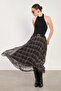 Women's Plaid Belted Chiffon Skirt - Black - 3