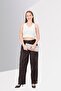 Women Regular Fit Solid Straight Leg Leather Pants, Brown - 4
