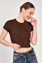 Women's Crew Neck Ribbed Bodysuit - Bitter Brown - 4