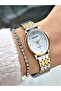 White Dial Stone Numbers Knitted Patterned Gold Silver Metal Women's Wristwatch - 4