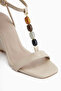 Rosana Beige Beaded Ankle Strap Heeled Women's Sandals - 4