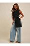 Women's Black One-Sided Long Design Vest - Asymmetrical Cut Stylish Blouse - 6