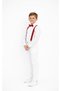 Boy's April 23 October 29 Performance Outfit White Long-Sleeved Shirt - White Pants - Suspenders and Bow Tie - 2