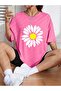 2-Pack Women's Daisy Printed T-Shirt - Oversize Crew Neck T-Shirt - 3