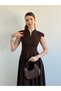 Brown Collar Detail Off-The-Shoulder Dress - 242480 - 3