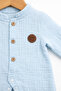 Muslin Baby Romper Long Sleeve Buttoned Unisex Cotton Casual Romper - 2
