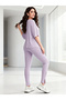 Purple Round Neck Short Sleeve Top and Leggings Co-Ords - 3