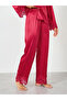 Burgundy Lace Trim Satin Shirt and Pyjama Set - 5