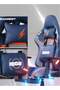 Gaming Chair with PU Leather, 3D Armrests, Headrest, USB Massager & Footrest - Blue - 4