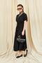 Women's Black 199 Low Sleeve Pleated Detailed Buttoned Front Poplin Dress - 4