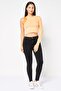 Women Round Neck One Shoulder Sleeve Mesh Top, Orange - 2